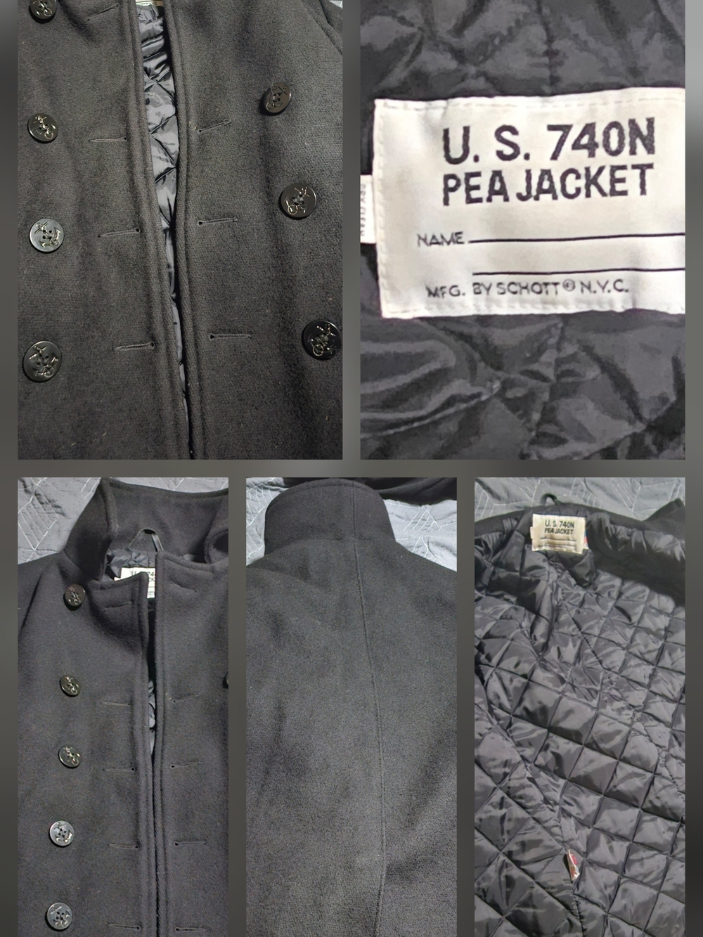 Schott NYC Black Wool Blend U.S. 740N Pea Coat
